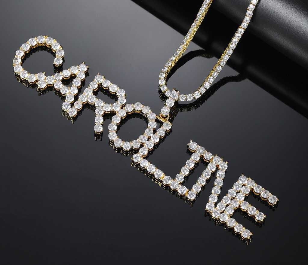 Customized Name Letters Pendant Necklace Charm Men's Iced Out Cubic Zircon Hip Hop Jewelry With Gold Silver Tennis Chain Gifts Customized