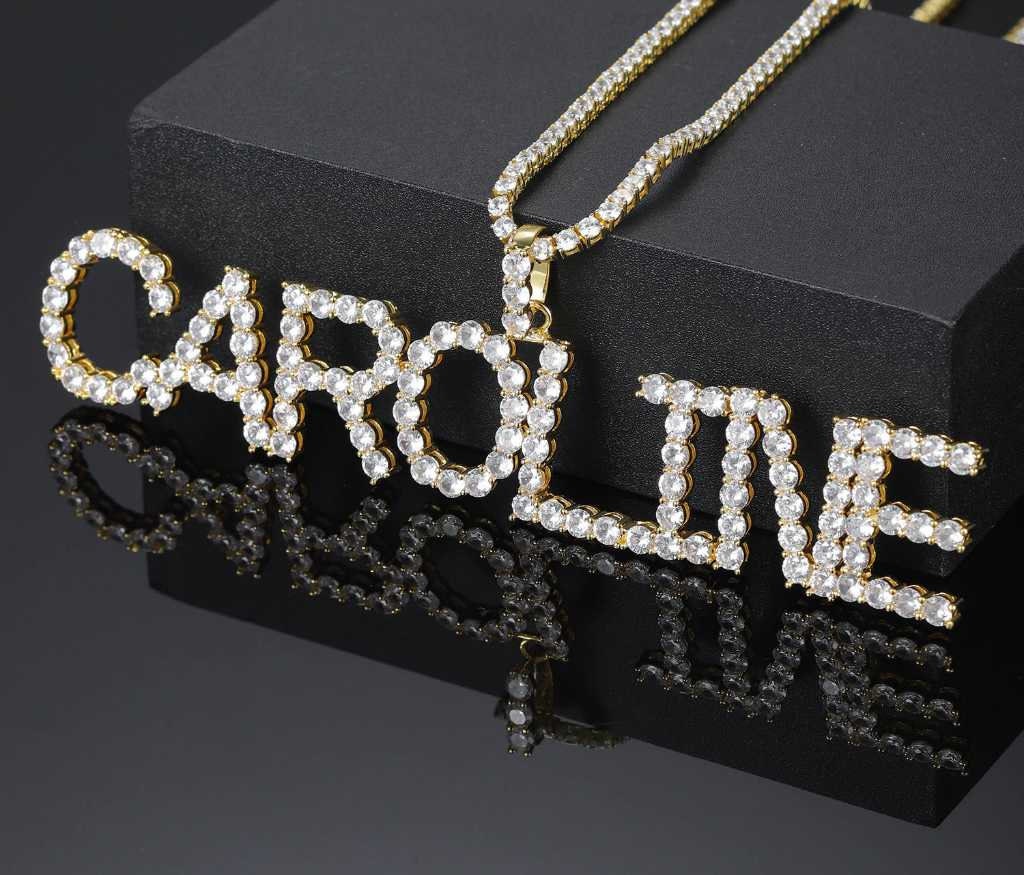 Customized Name Letters Pendant Necklace Charm Men's Iced Out Cubic Zircon Hip Hop Jewelry With Gold Silver Tennis Chain Gifts Customized