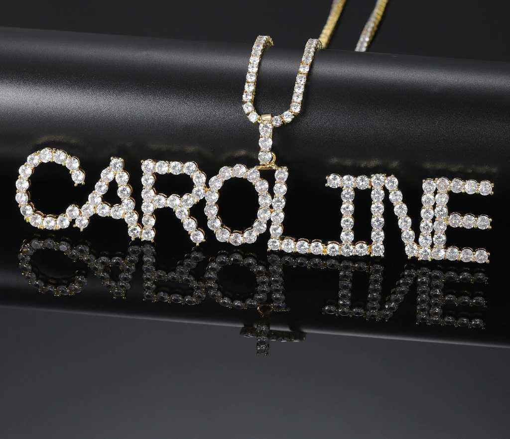 Customized Name Letters Pendant Necklace Charm Men's Iced Out Cubic Zircon Hip Hop Jewelry With Gold Silver Tennis Chain Gifts Customized