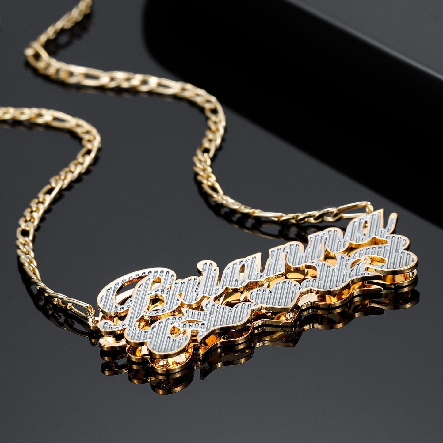Customized Double Plate Two Tone Heart Two Birds Personalized Custom Gold Plated Name Necklace Charm Jewelry Customized Necklaces