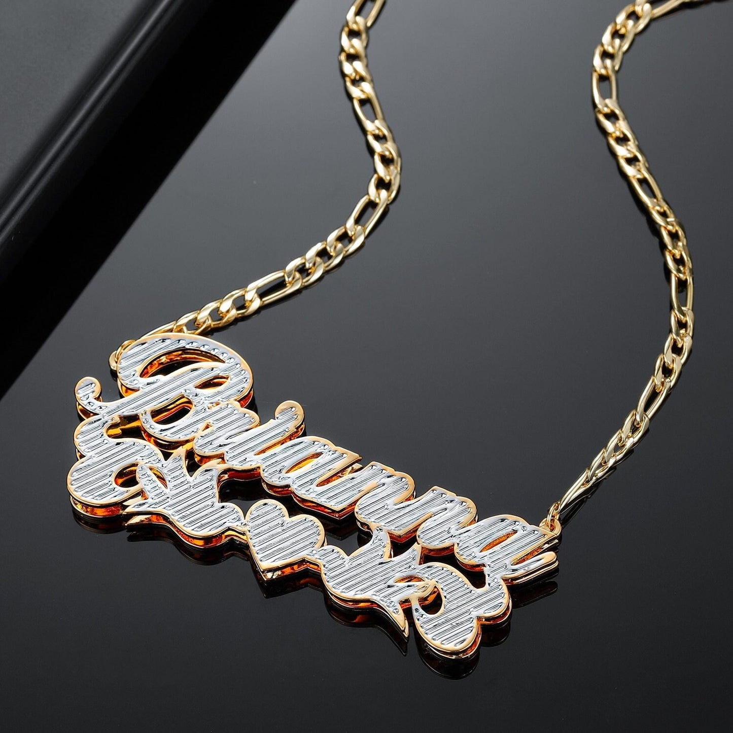 Customized Double Plate Two Tone Heart Two Birds Personalized Custom Gold Plated Name Necklace Charm Jewelry Customized Necklaces