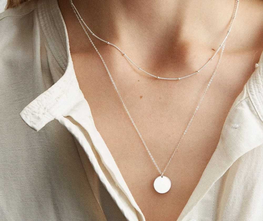 Double Layered, Women Necklace, Cute Pendant, Necklace for Women, Gold Necklace, Silver Necklace, Cuban Link, Chain Choker, Coin Pendant,