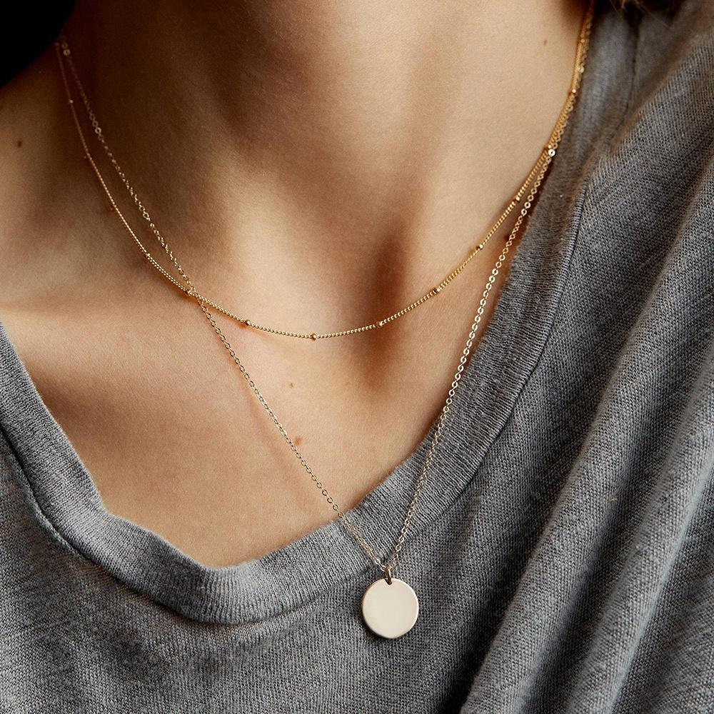 Double Layered, Women Necklace, Cute Pendant, Necklace for Women, Gold Necklace, Silver Necklace, Cuban Link, Chain Choker, Coin Pendant,