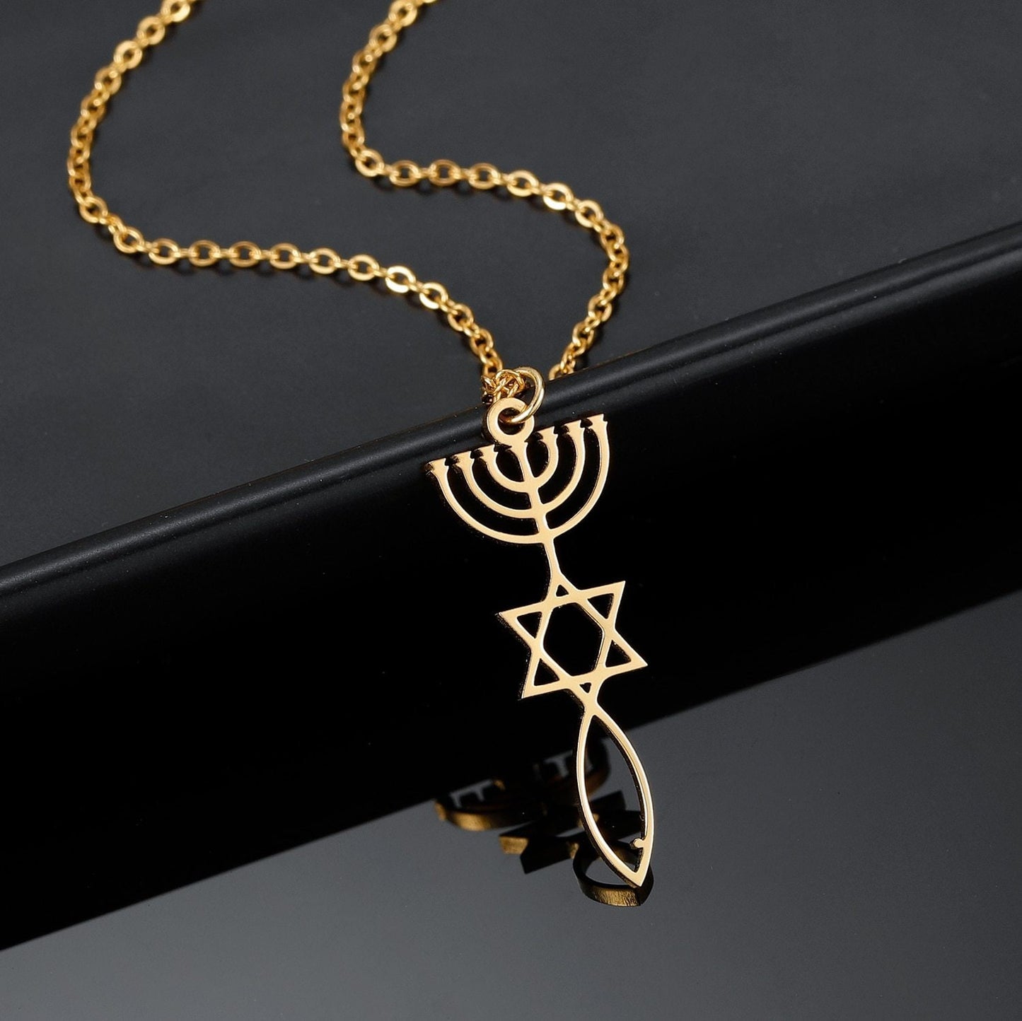 Messianic Seal Menorah Necklace Custom Stainless Steel Pendant Gold Choker Nameplate Necklace For Women Jewelry Customized Necklaces