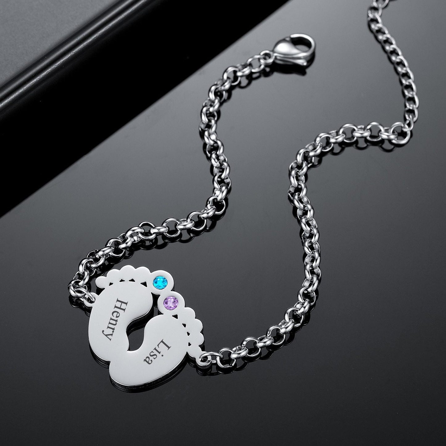 Custom Birthstone Name Bracelet Charms Handmade Women Kids Jewelry Stainless Steel Engraved Bracelet Christmas Gifts Customized Bracelets