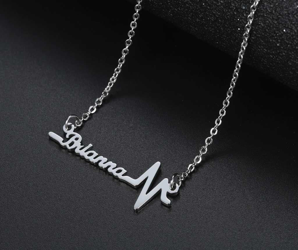 Personalized Heartbeat Symbol Name Necklace Custom Stainless Steel Jewelry Nameplate Electrocardiogram Choker Gift Customized Necklaces