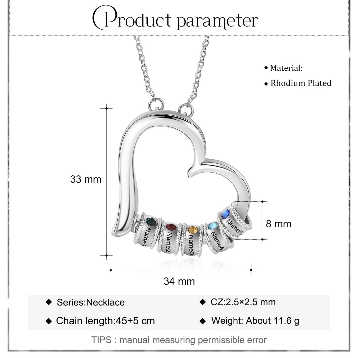 Personalized Family Heart Pendant with Birthstones Customized Engraving Name Mother Necklace New Year Christmas Gift Customized Necklaces