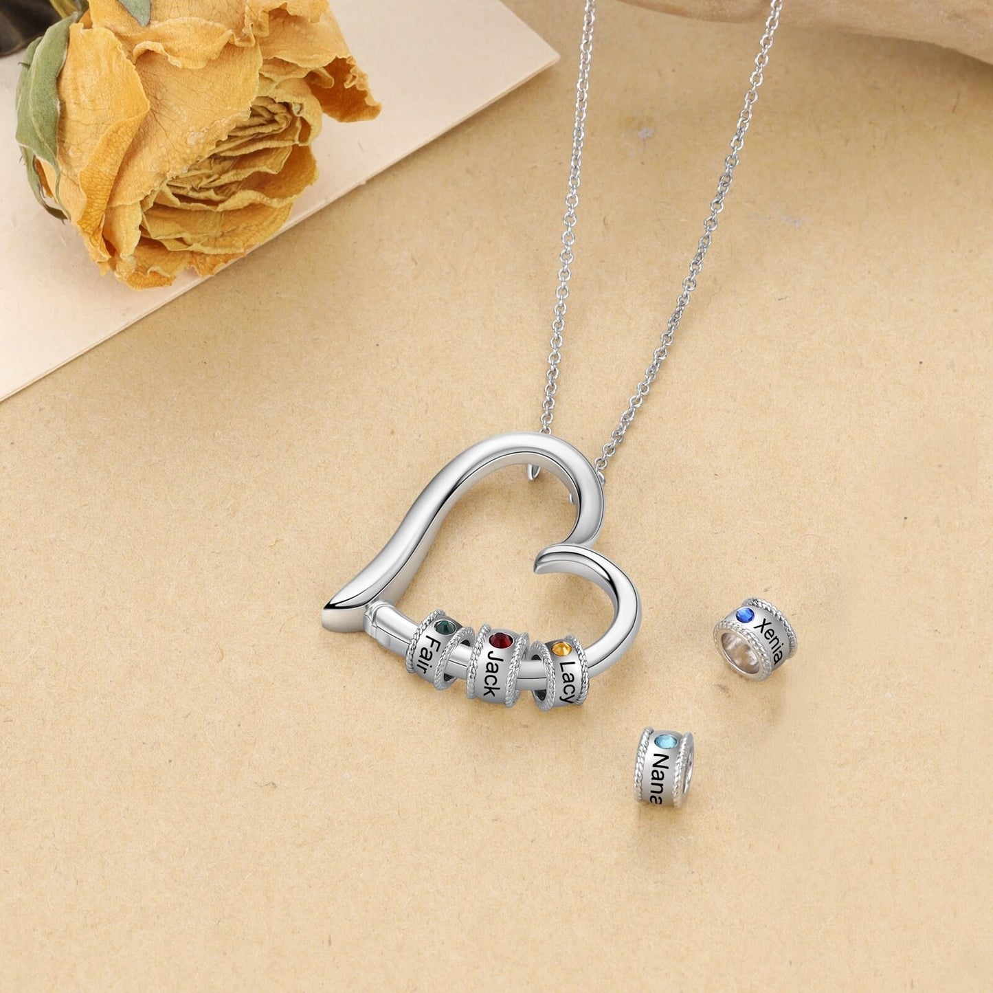 Personalized Family Heart Pendant with Birthstones Customized Engraving Name Mother Necklace New Year Christmas Gift Customized Necklaces