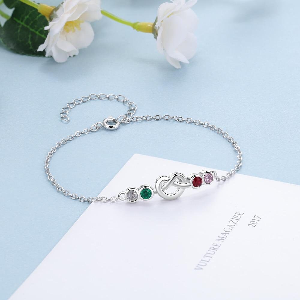 Personalized Heart Knot Bracelet with Birthstones Custom Adjustable Chain Charm Bracelets for Women Birthday Gifts Customized Bracelets