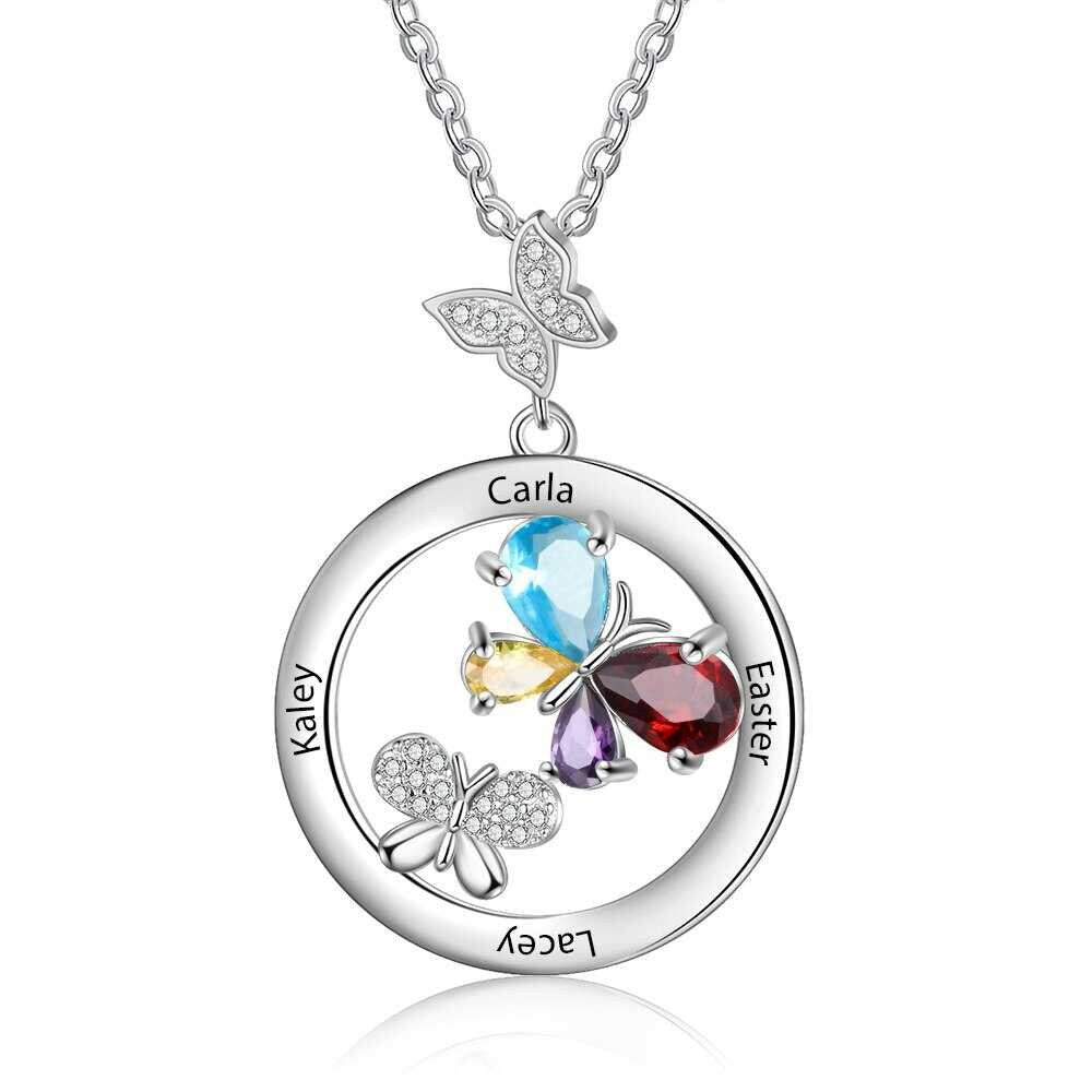 Personalized Engraved Name Butterfly Necklaces for Women Custom Birthstone Mothers Necklace Christmas New Year Gift Customized Necklaces