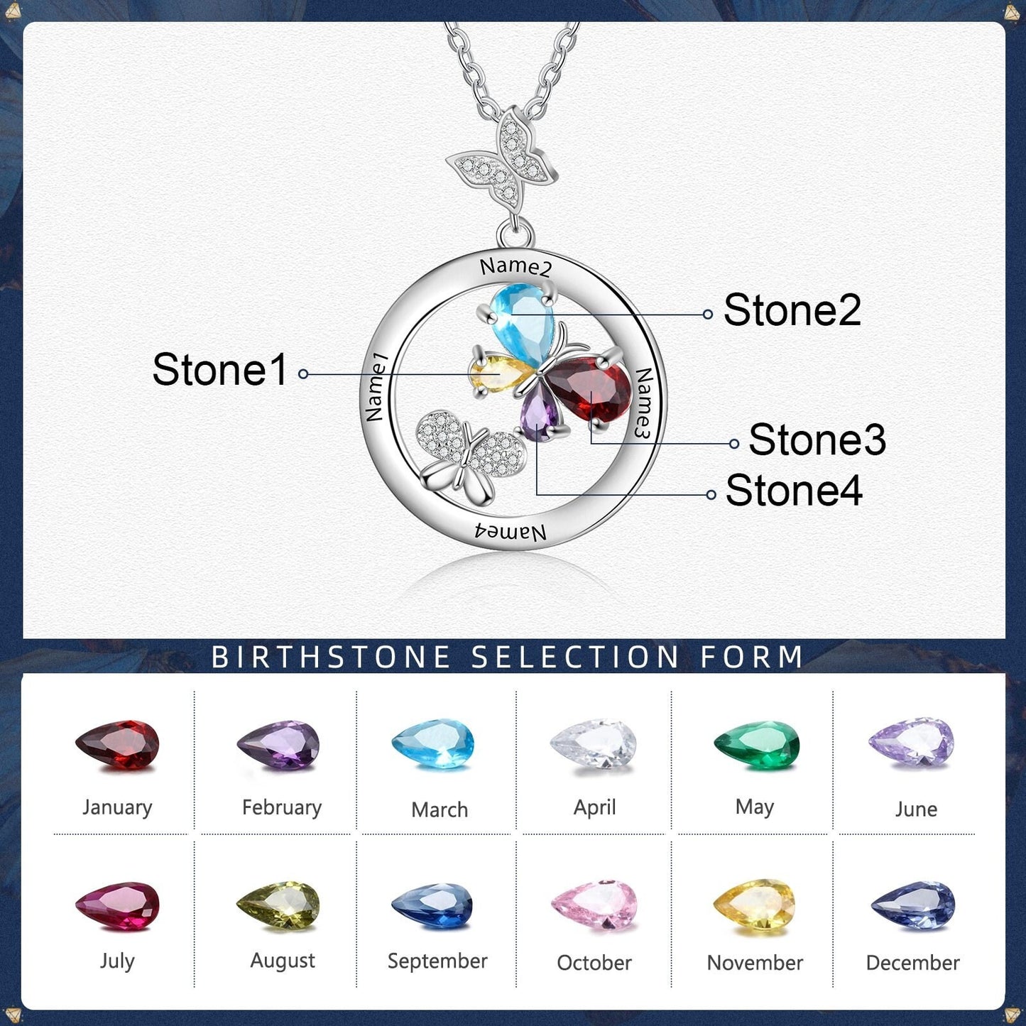 Personalized Engraved Name Butterfly Necklaces for Women Custom Birthstone Mothers Necklace Christmas New Year Gift Customized Necklaces