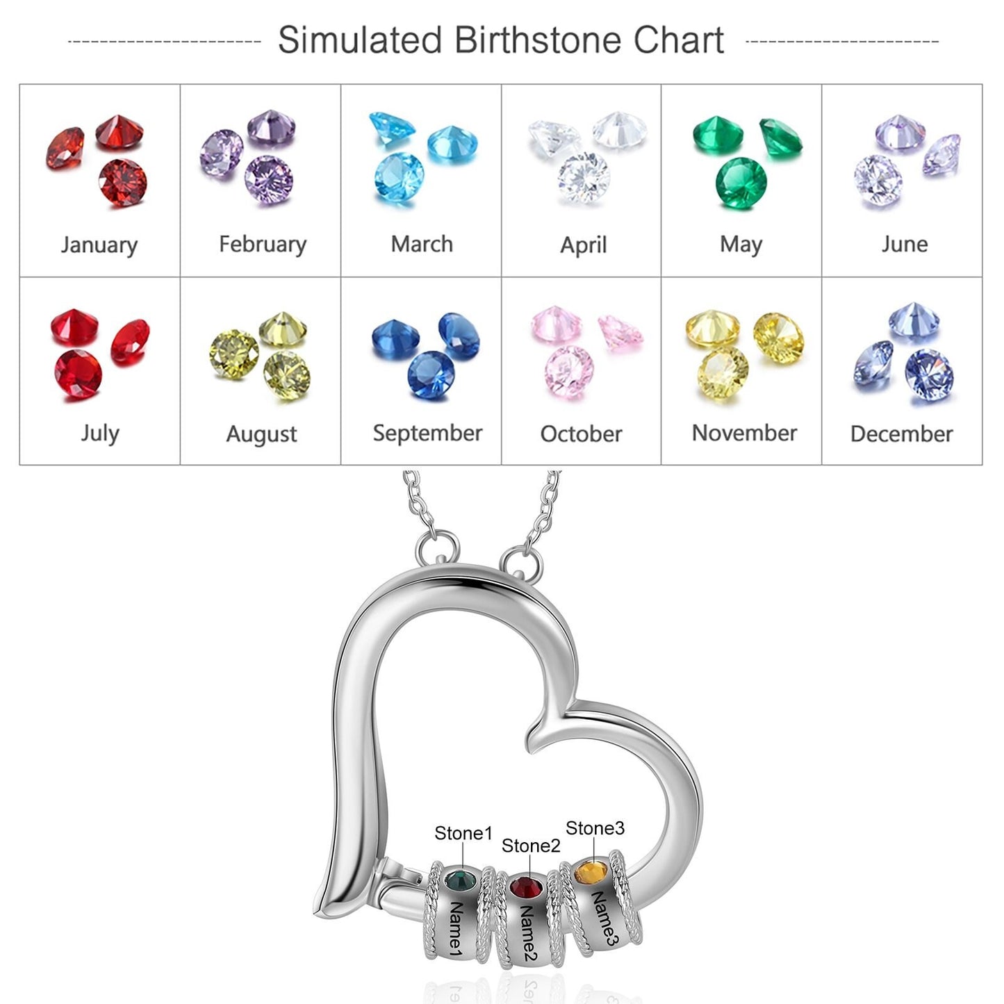 Personalized Family Heart Pendant with Birthstones Customized Engraving Name Mother Necklace New Year Christmas Gift Customized Necklaces