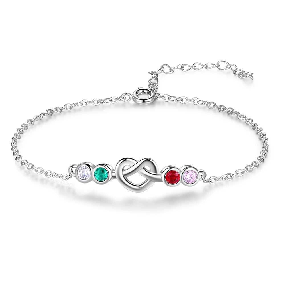 Personalized Heart Knot Bracelet with Birthstones Custom Adjustable Chain Charm Bracelets for Women Birthday Gifts Customized Bracelets