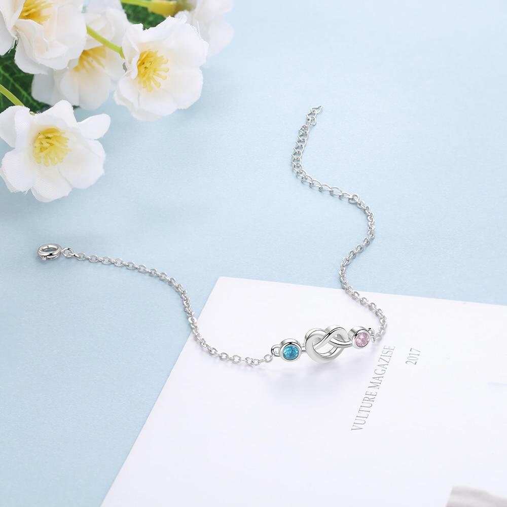 Personalized Heart Knot Bracelet with Birthstones Custom Adjustable Chain Charm Bracelets for Women Birthday Gifts Customized Bracelets