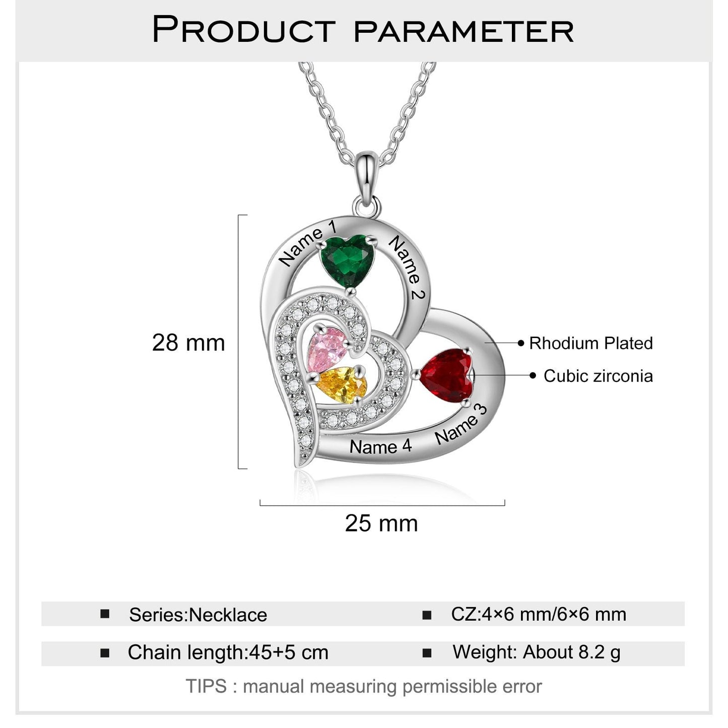Personalized Name Engraving Heart Pendant Custom Birthstone Necklace Anniversary Gift for Her Customized Necklaces