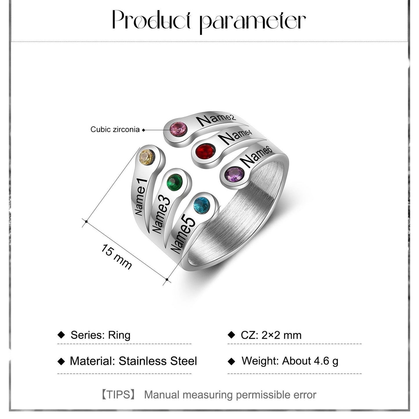 Personalized Birthstone Rings for Women Customized Engraving Mothers Open Ring Jewelry New Year Gifts for Family Customized Rings