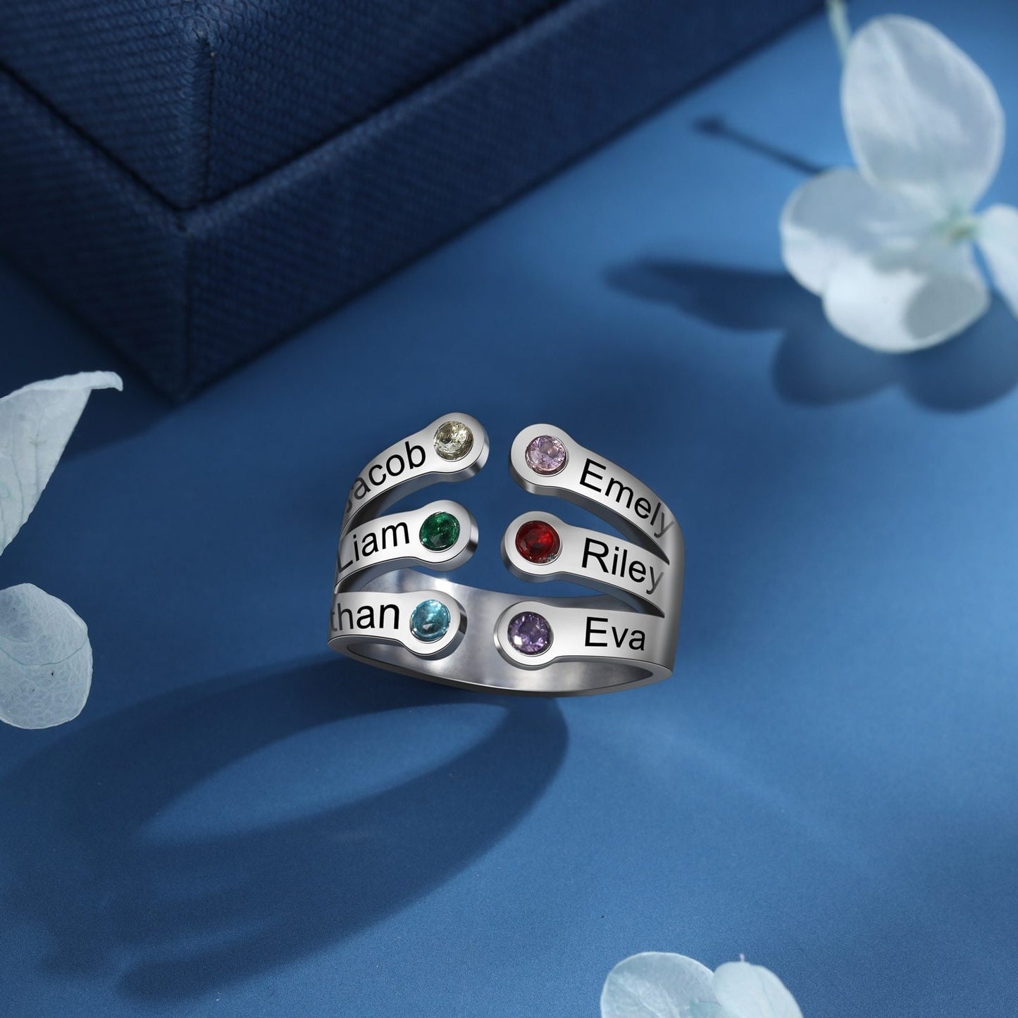 Personalized Birthstone Rings for Women Customized Engraving Mothers Open Ring Jewelry New Year Gifts for Family Customized Rings
