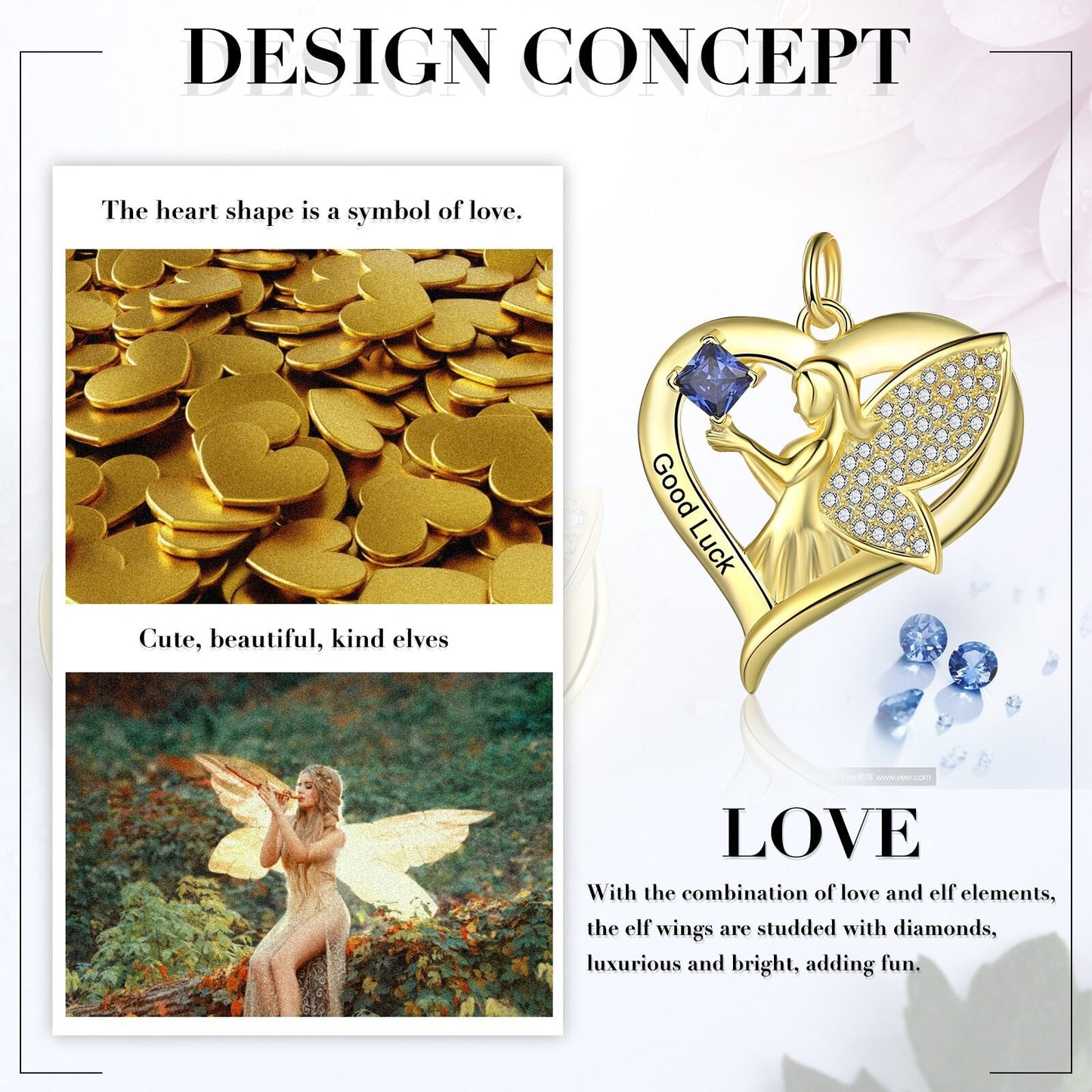 Personalized Name Engraved Necklace with Customized Birthstone Gold Wings Heart Pendant with Cubic Zirconia Jewelry Customized
