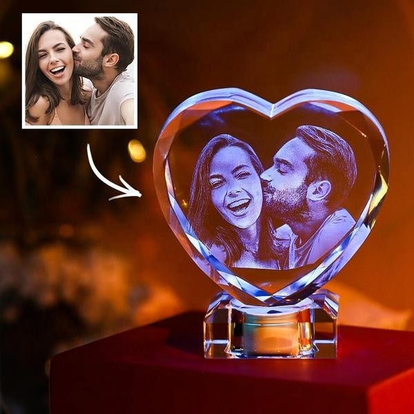 Personalized 3D Heart Shape Crystal Decorative Love Light With Pictures DIY Luxury Crystal Photo Frame Unique Gifts for Birthday Wedding