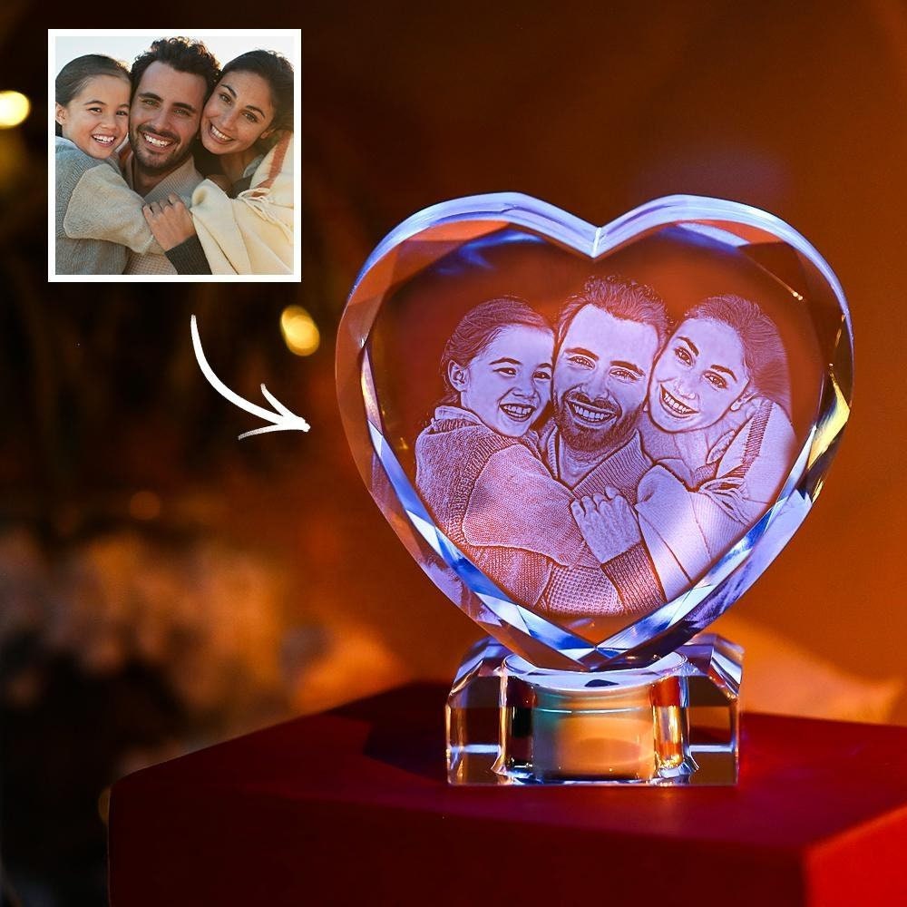 Personalized 3D Heart Shape Crystal Decorative Love Light With Pictures DIY Luxury Crystal Photo Frame Unique Gifts for Birthday Wedding