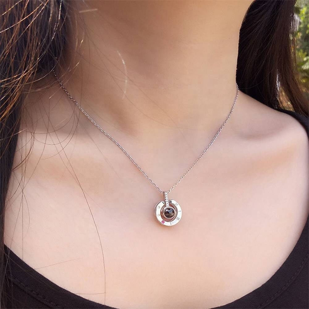 Projection Photo Necklace 925 Round Necklace Pendant I Love You 100 Language Necklace Project Photo DIY Projection Necklace Personalized