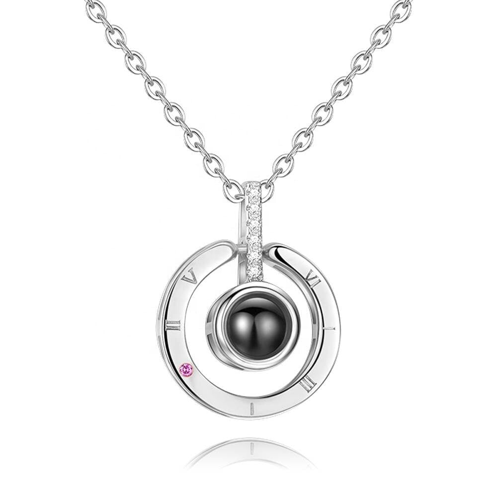 Projection Photo Necklace 925 Round Necklace Pendant I Love You 100 Language Necklace Project Photo DIY Projection Necklace Personalized