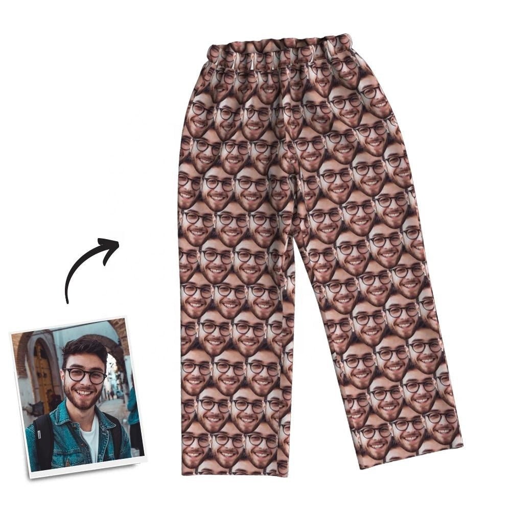 Custom Photo Pajamas Compact Arrangement Long Sleeve Funny Sleepwear Nightwear Pants For Women Face Pajama Pants Funny Pajama Pants