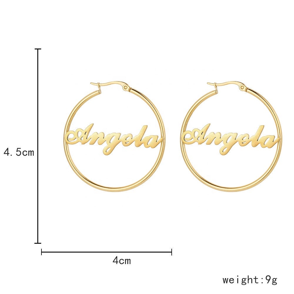 Personalized Gold Stainless Steel Name Letter Earrings Trendy Big Ear Ring English Letter Name Hoop Earring Personalized Name Earrings Gift