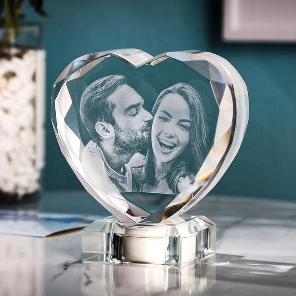 Personalized 3D Heart Shape Crystal Decorative Love Light With Pictures DIY Luxury Crystal Photo Frame Unique Gifts for Birthday Wedding