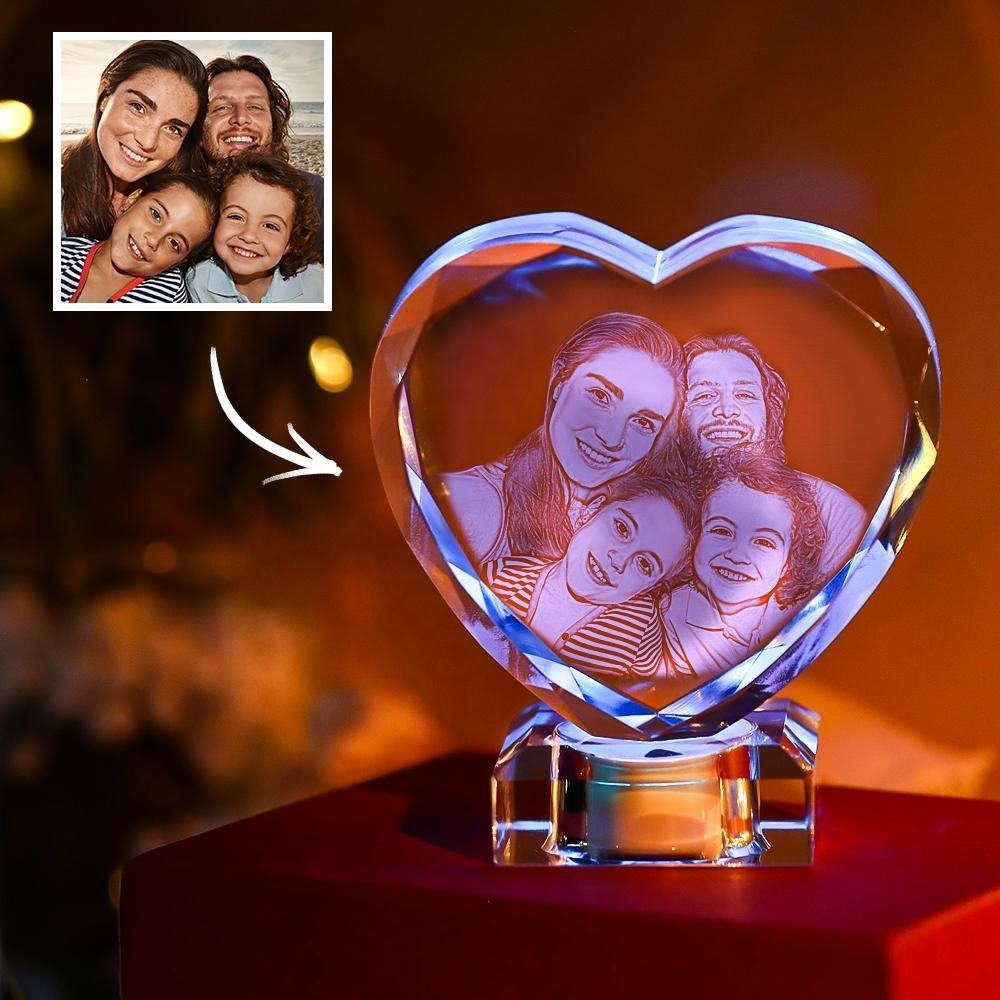 Personalized 3D Heart Shape Crystal Decorative Love Light With Pictures DIY Luxury Crystal Photo Frame Unique Gifts for Birthday Wedding