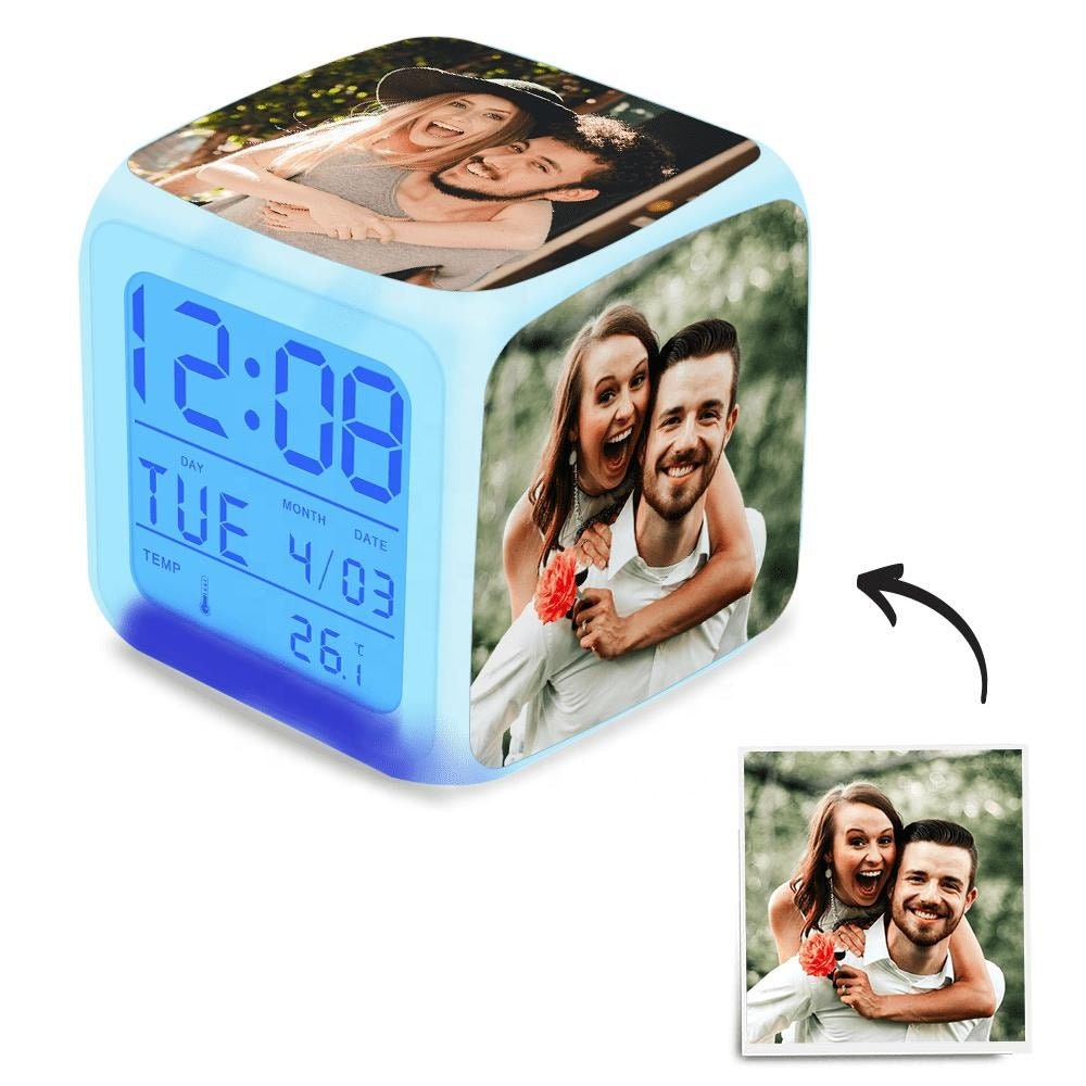 Custom Sublimation Desk Clock Modern Colorful Lights Wireless Charger Led Digital Alarm Table Clock With Calendar Light Up Digital Alarm