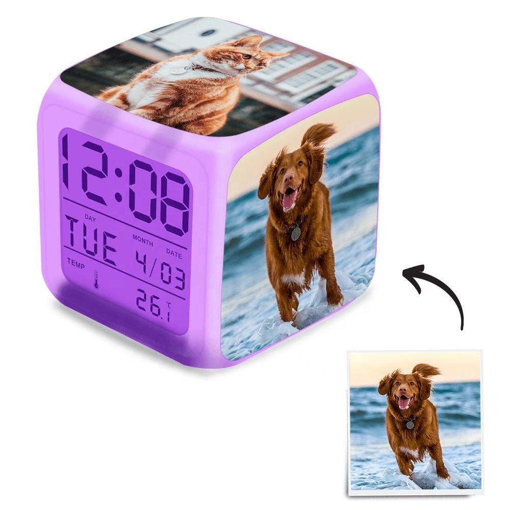 Custom Sublimation Desk Clock Modern Colorful Lights Wireless Charger Led Digital Alarm Table Clock With Calendar Light Up Digital Alarm