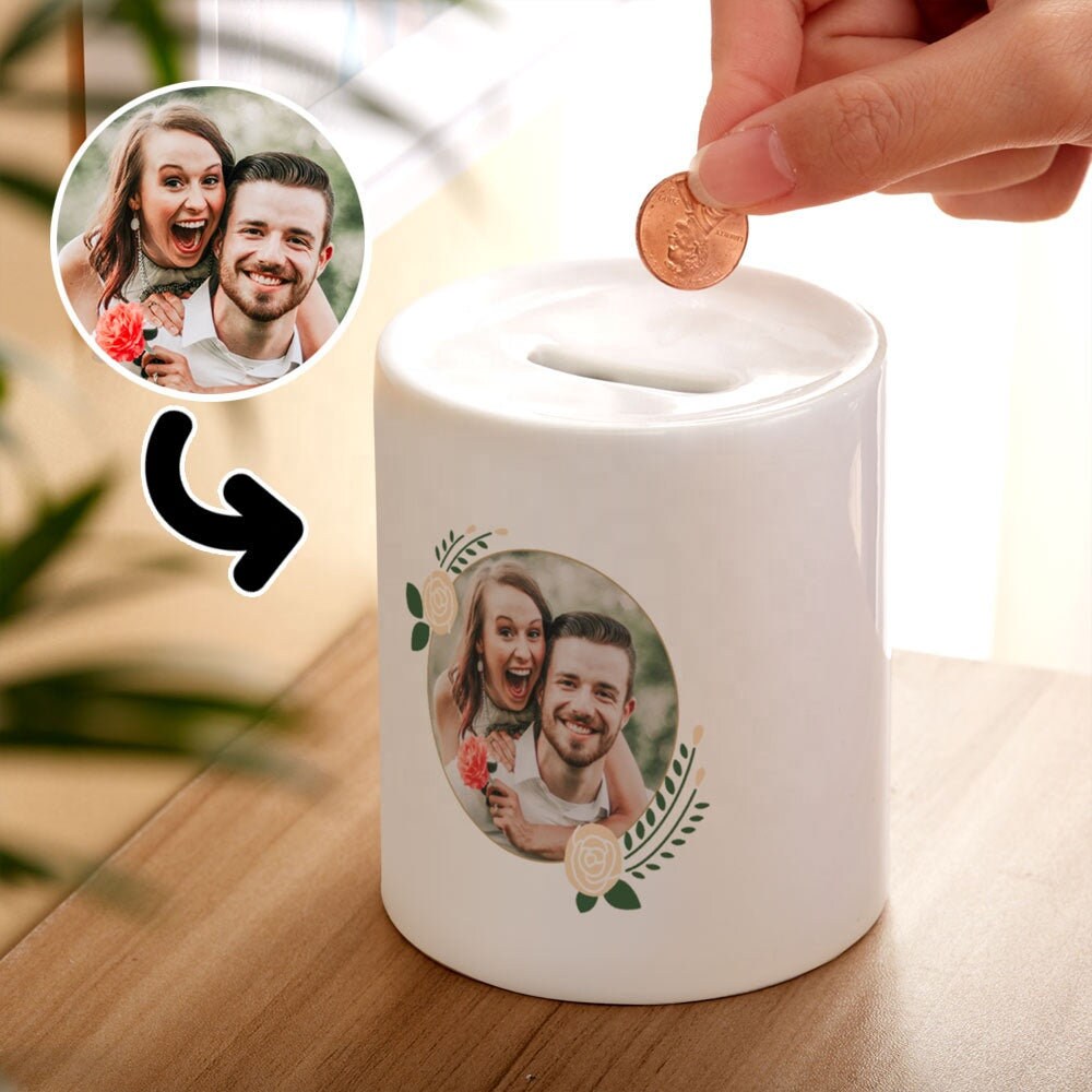 Personalized White Money Box Coin Bank Custom Logo Tin Piggy Bank Money Coin Box Kid Adults Ceramic Piggy Bank Gift for Kids