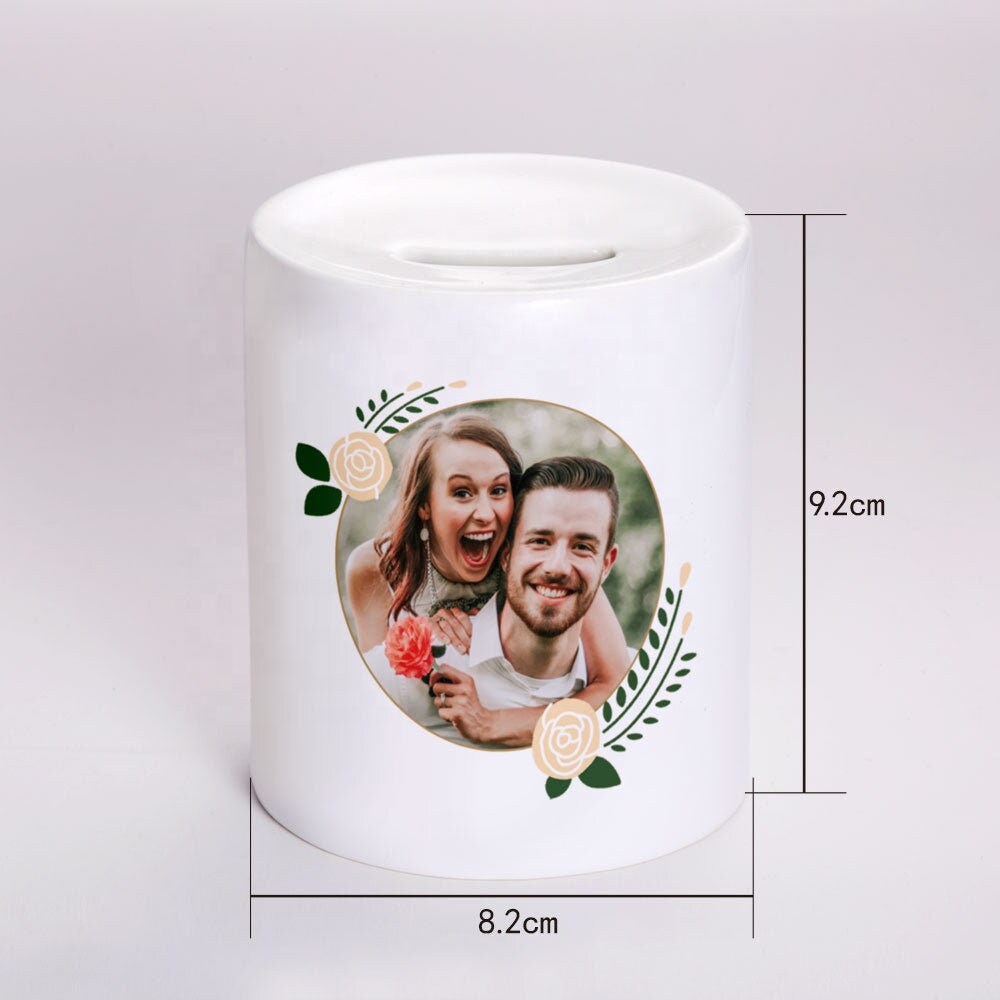 Personalized White Money Box Coin Bank Custom Logo Tin Piggy Bank Money Coin Box Kid Adults Ceramic Piggy Bank Gift for Kids