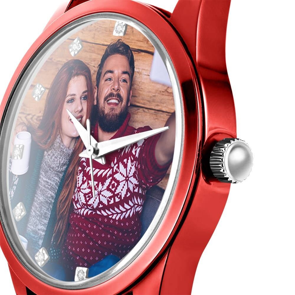 Personalized Engraved Red Leather Strap Watches Men Wrist Watch With Custom Logo Couple Watch Photo Gift Photo Watch For Men