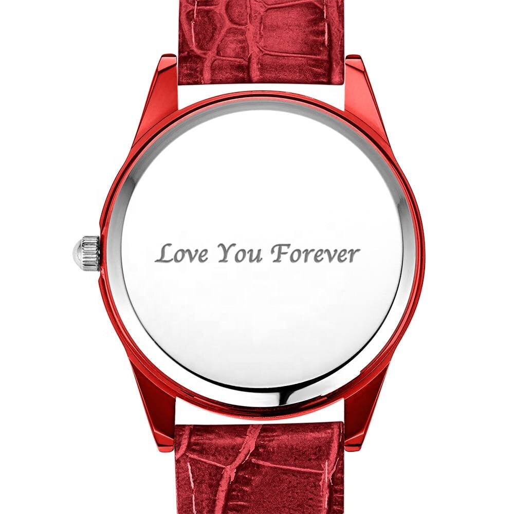Personalized Engraved Red Leather Strap Watches Men Wrist Watch With Custom Logo Couple Watch Photo Gift Photo Watch For Men
