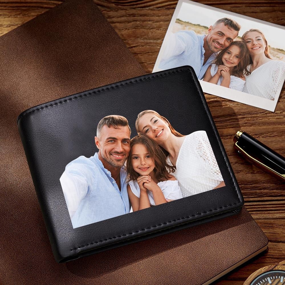 Personalized Black Men's Wallets Slim Genuine Leather Anti Theft Brush RFID Protected Custom Printed Wallet Gift for Dad Boyfriend Husband