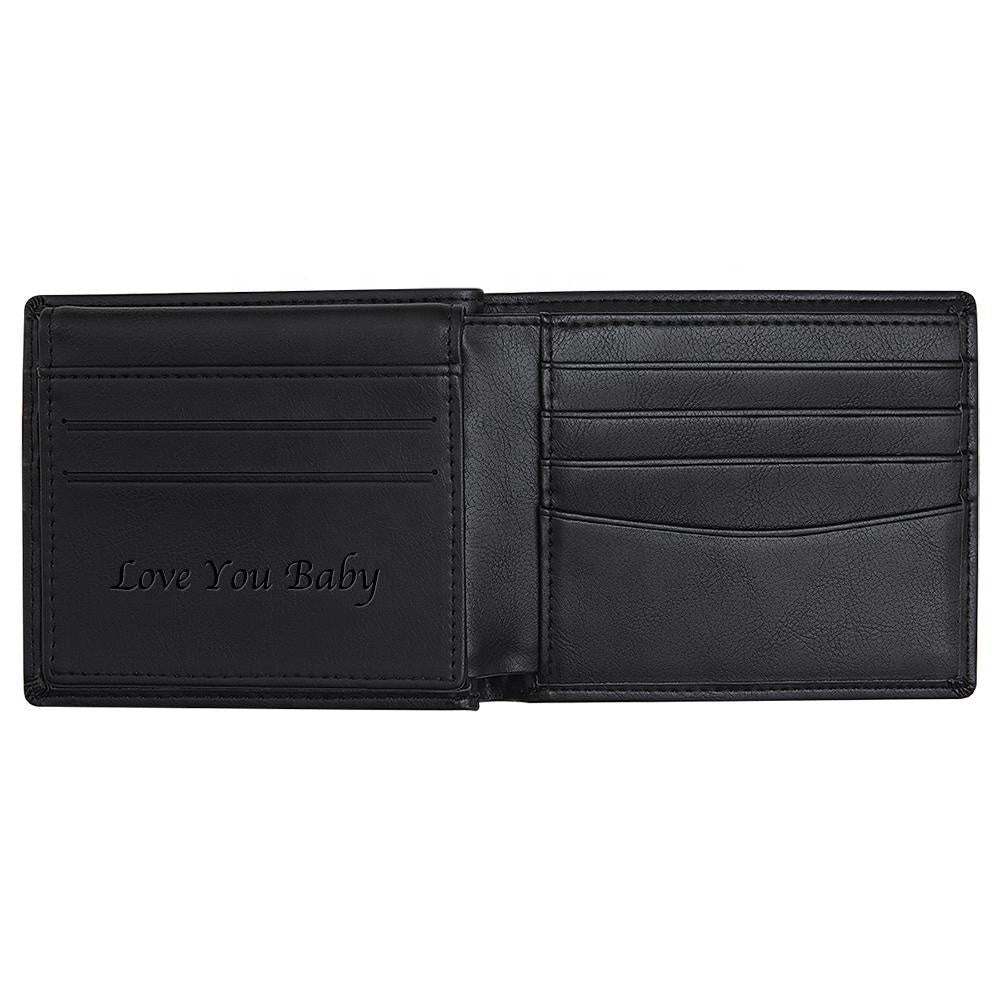 Personalized Black Men's Wallets Slim Genuine Leather Anti Theft Brush RFID Protected Custom Printed Wallet Gift for Dad Boyfriend Husband