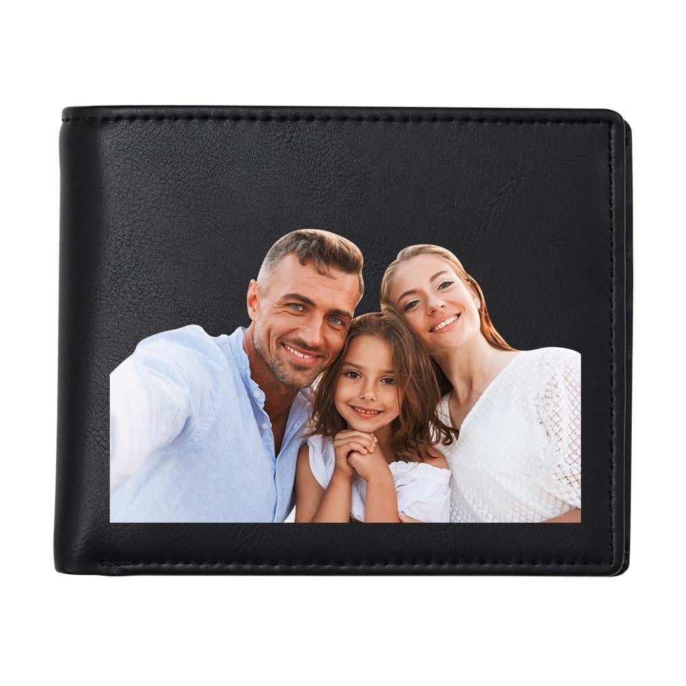 Personalized Black Men's Wallets Slim Genuine Leather Anti Theft Brush RFID Protected Custom Printed Wallet Gift for Dad Boyfriend Husband
