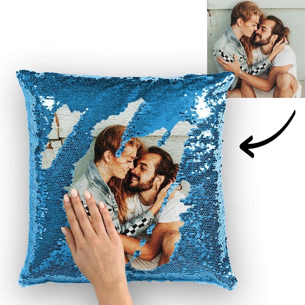 Custom Personalized Photo Flip Reversible Sequin Pillow Cover Decorative Home Decor Empty DIY Throw Case With Your Personal Photo Gift for