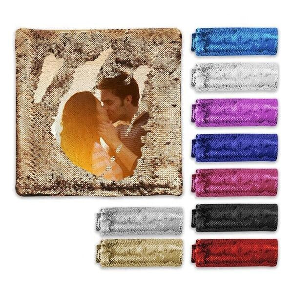 Custom Personalized Photo Flip Reversible Sequin Pillow Cover Decorative Home Decor Empty DIY Throw Case With Your Personal Photo Gift for