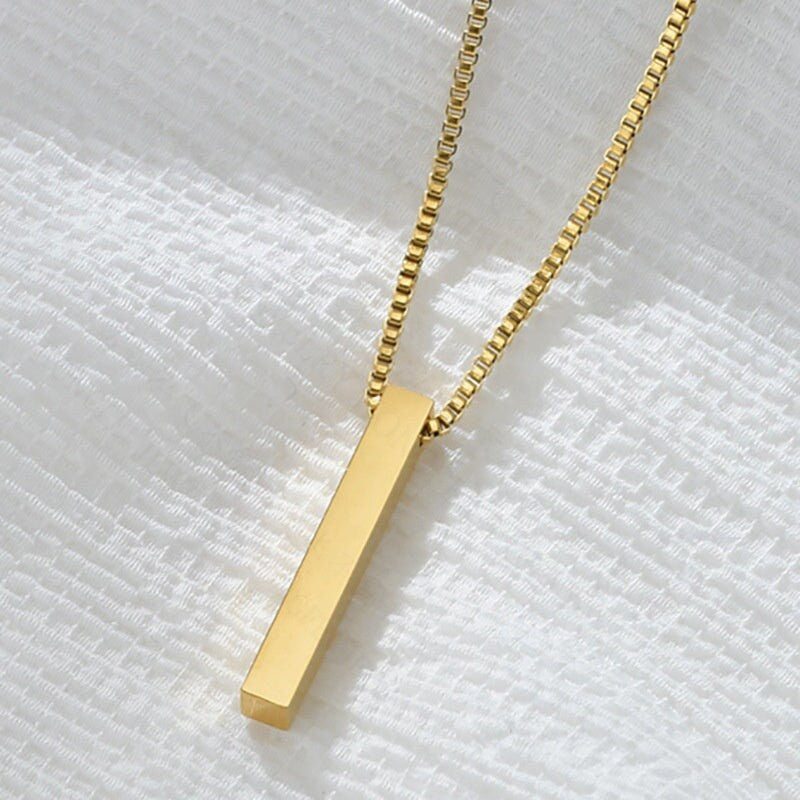 Personalized Custom 3D Lettering Pendant Popular Jewelry Stainless Steel Simple Smooth Name Vertical Bar Pendants Necklace
