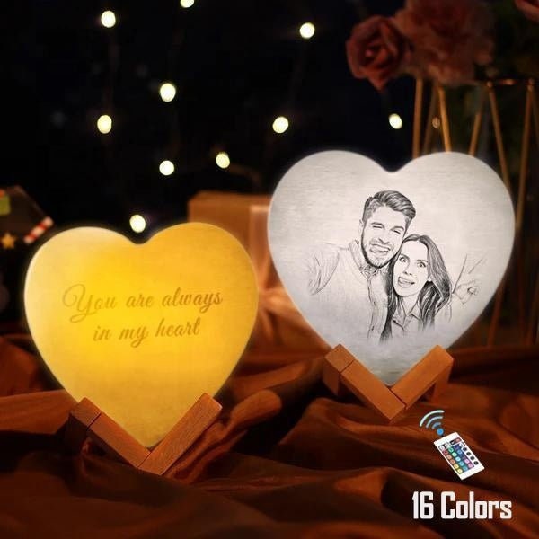 Mother's Day Souvenir Customized Heart Shape Remote Control Rgb 16 Color 15cm Photo Moon Lamp Personalized 3D Printed Moon Lamp Gift For Her