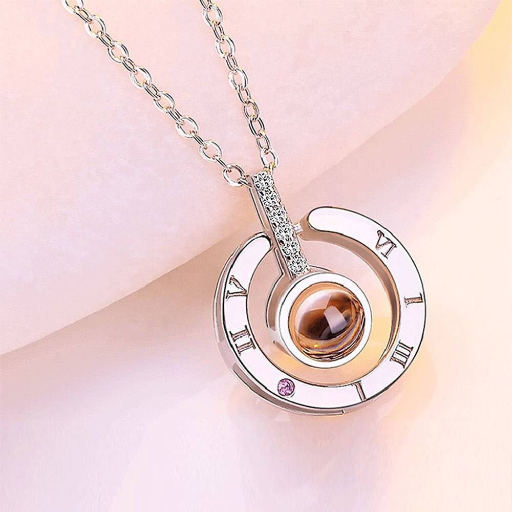 Projection Photo Necklace 925 Round Necklace Pendant I Love You 100 Language Necklace Project Photo DIY Projection Necklace Personalized