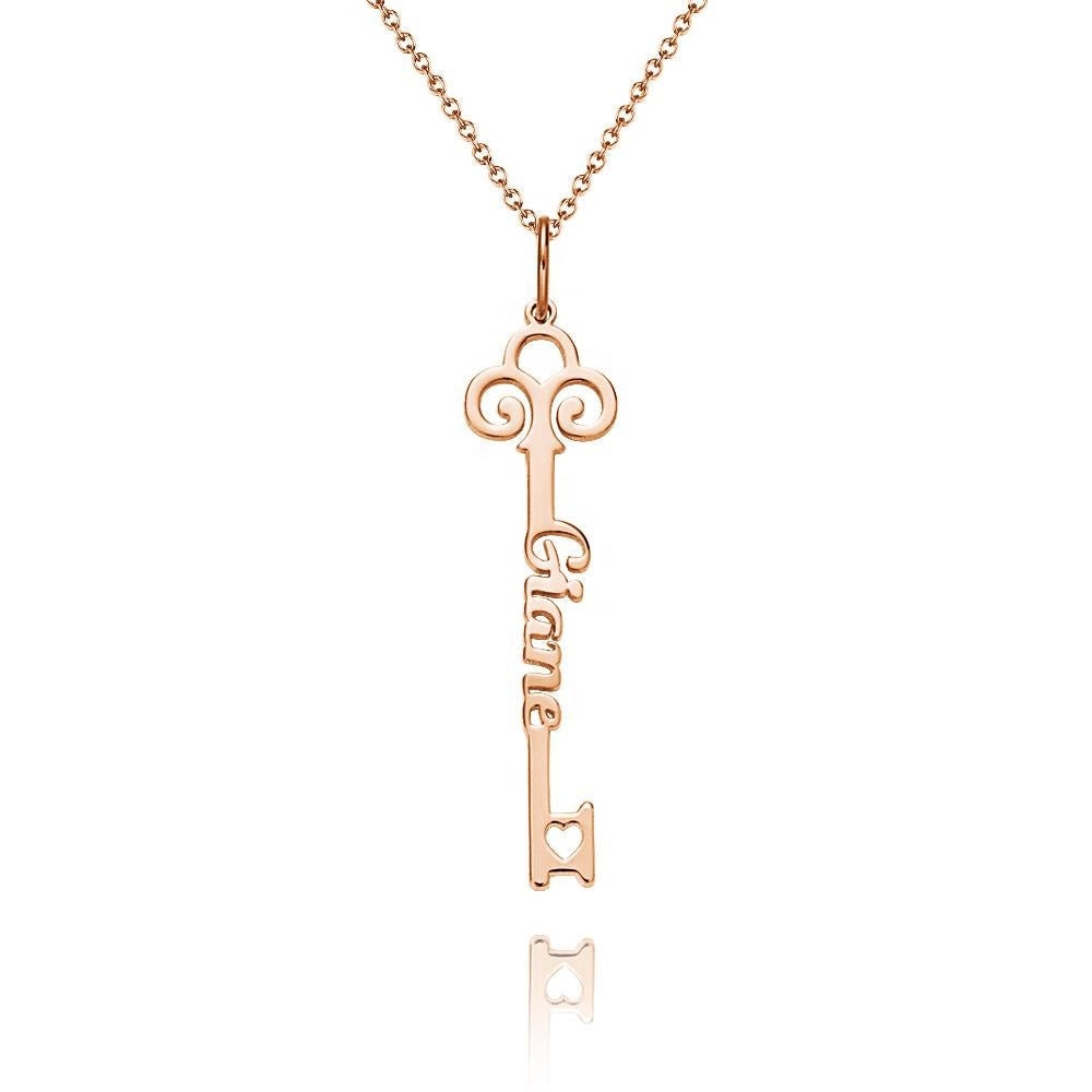 Personalized Necklace Key Font Name Letter Charm Necklaces Rose Gold Plated Pendant Key Initial Name Necklace For Women Teen Girls
