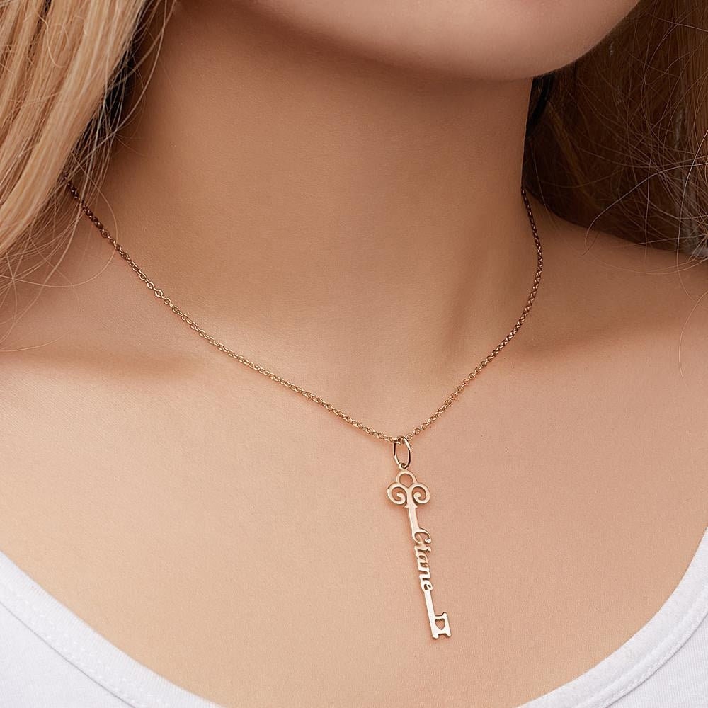 Personalized Necklace Key Font Name Letter Charm Necklaces Rose Gold Plated Pendant Key Initial Name Necklace For Women Teen Girls