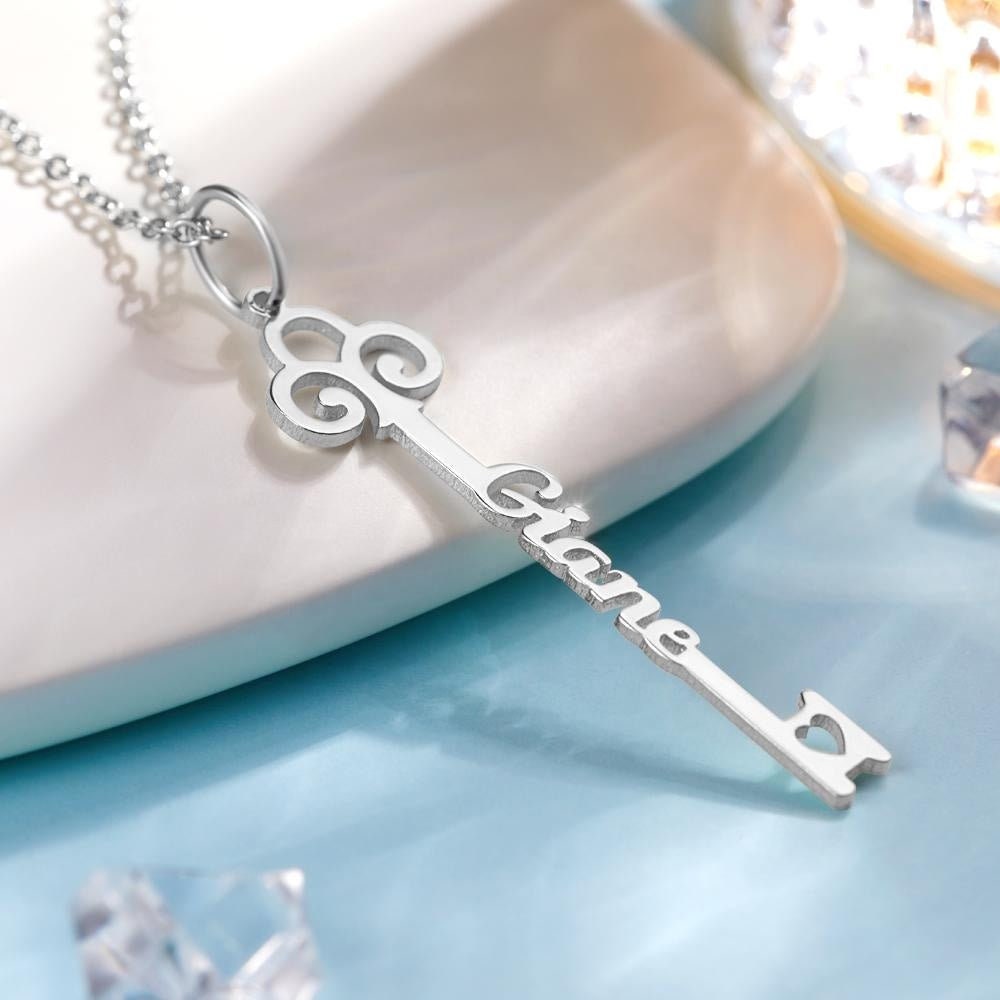 Personalized Necklace Key Font Name Letter Charm Necklaces Rose Gold Plated Pendant Key Initial Name Necklace For Women Teen Girls