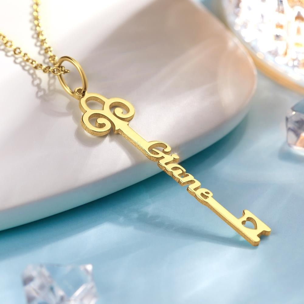 Personalized Necklace Key Font Name Letter Charm Necklaces Rose Gold Plated Pendant Key Initial Name Necklace For Women Teen Girls