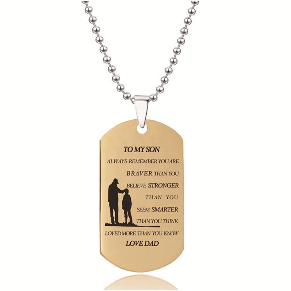 Customized TO MY SON Necklace Golden Color Love Dad Men Gold Necklace Military tags Father's Day Custom Engraved Necklace Personalized To