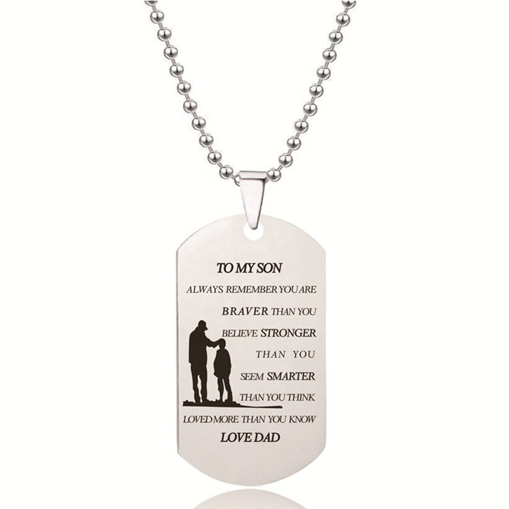 Customized TO MY SON Necklace Golden Color Love Dad Men Gold Necklace Military tags Father's Day Custom Engraved Necklace Personalized To